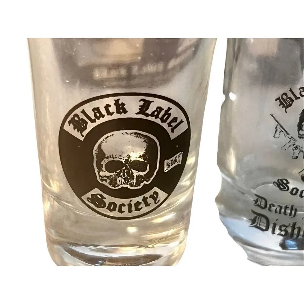 BLACK LABEL SOCIETY BLS FOUR SHOT GLASSES 2 -SKULL LOGO 2 -DEATH BEFORE DISHONOR